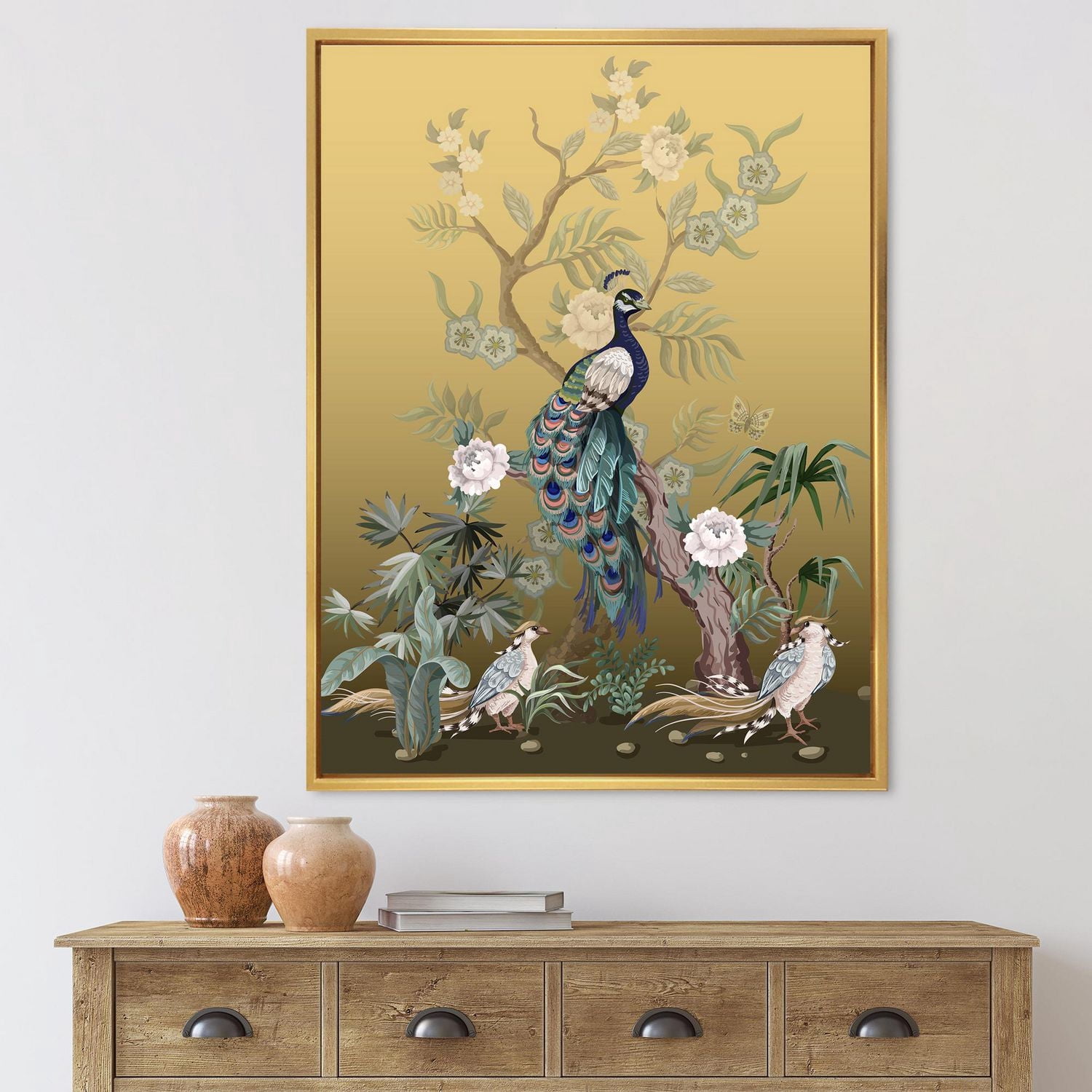 Designart Chinoiserie Aux Oiseaux Et Pivoines VI ART MURAL À CADRE FLOTTÉ