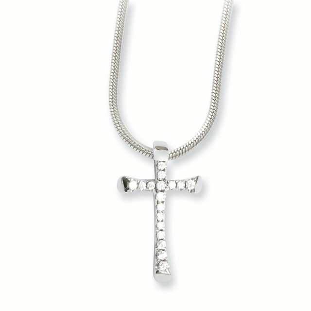 Sterling Silver & CZ Brilliant Embers Cross Necklace 18 Inch