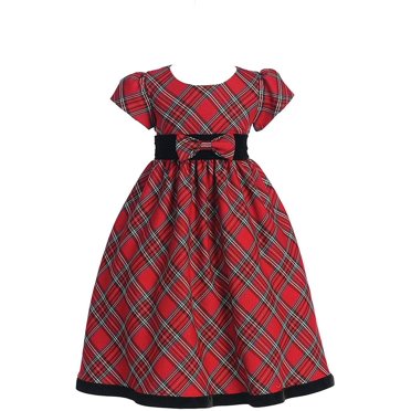 Robe de Vacances/noël à Carreaux pour Filles avec Bordure en Velours