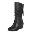 thumbnail image 2 of Bottines pour Femmes à Talons Hauts Décontractées Mode Plateforme Talon Compensé Fermeture à Glissière Mi-Mollet Noires, 2 of 8