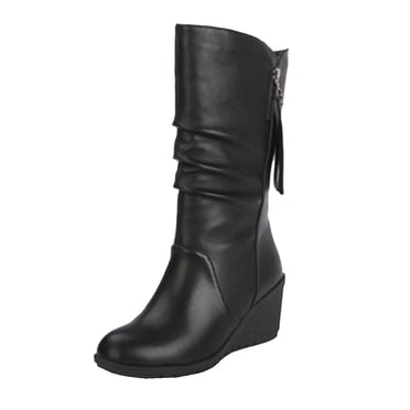 jovati Bottines pour Femmes à Talons Hauts Décontractées Mode Féminine Plateforme à Talon Compensé à Fermeture Éclair Mi-Mollet Chaussures Noires