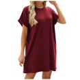 thumbnail image 3 of Timegard Robe T-Shirt Femme à Manches Courtes Col Ras du Cou Robe Basique de Couleur Unie Robe Décontractée Confortable avec Poches, 3 of 5