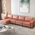 thumbnail image 3 of Costway Modular L-shaped Sectional Sofa with  Reversible Chaise & 4 USB Ports Coral Pink, 3 of 10