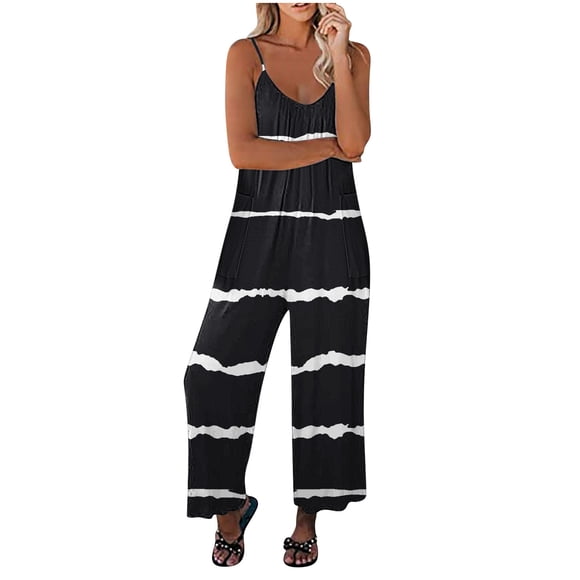 HomeGardon Summer Clearance!Women's Wide Leg Pants,Pants for Women 2025,Women Fashion Printing Pockets Loose Long Pants Casual Summer Jumpsuit,S-XXL