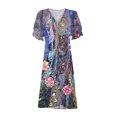 thumbnail image 4 of FcBaudy Robe à Manches Courtes Col en V, Robes d'Été pour Femmes, Robes d'Été pour Femmes Imprimé Floral Ourlet Irrégulier Robe Col en V Manches Courtes Robe Boutonnée Robe Femme, 4 of 5