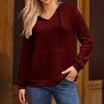 thumbnail image 4 of Xdegoge Womens Hoodies Sweatshirts Oversized Sweatshirts Ribbed Knit Long Sleeve Drawstring V Neck Casual Pullover Sweatshirt Hooded Tops Plus Size Fall Winter Clothes with Pockets Wine S, 4 of 9