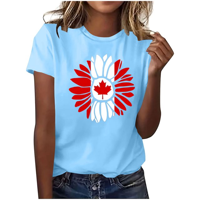Pisexur Hauts pour Femmes, Hauts d'Été pour Femmes, Nouveau Pull à Manches Courtes Col Rond Décontracté Imprimé Bleu,S