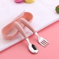 thumbnail image 2 of 2pcs Stainless Steel Baby Tableware Set Portable Baby Spoon And Fork Set With Storage Box Cute Baby Cutlery Set Self Feeding Learning Dishwasher Baby Equipment For Chil, 2 of 5