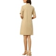 thumbnail image 3 of INSPIRE CHIC Robe-Chemise Boutonnée pour Femme à Col, Manches Courtes, Style Safari, avec Poches et Ceinture, 3 of 5