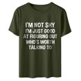 thumbnail image 4 of RXIRUCGD Hauts de Sortie pour Femmes Mode Été Ample Col Rond Imprimé Lettre Manches Courtes T-Shirt Vert, 4 of 7