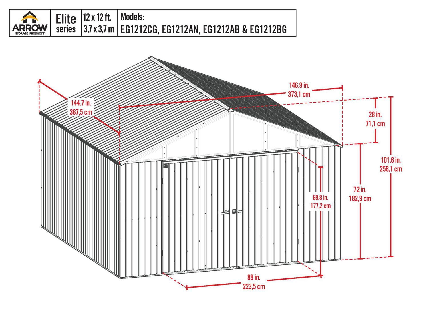Abri de rangement en acier Arrow Elite, 12 x 12 pi, Bleu Gris