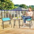 thumbnail image 3 of Gymax Ensemble de Conversation pour Patio en Rotin 3 Pcs, Ensemble Bistro pour Causerie avec Coussins Turquoise, 3 of 10