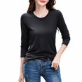thumbnail image 2 of RXIRUCGD Hauts pour Femmes 2024 Col Rond Couleur Unie Chandail de Base Intérieur à Manches Longues Haut/chemise à Col Rond, Noir, Taille : TG, 2 of 7