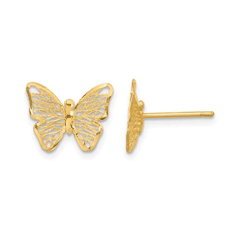 Boucles d'Oreilles à Tige Papillon Polies en Or Jaune 14 K