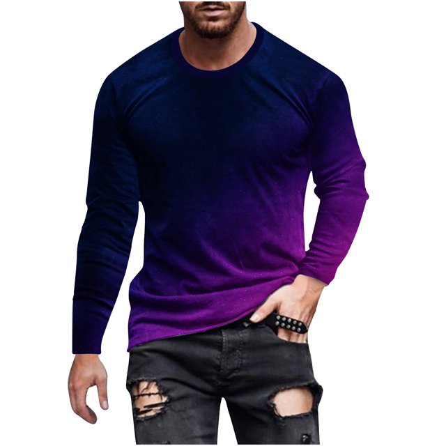 Besolor Chemises à Manches Longues pour Hommes Tendance Dégradé Col Rond Pull Décontracté Grande Taille Blouse d'Entraînement Tee