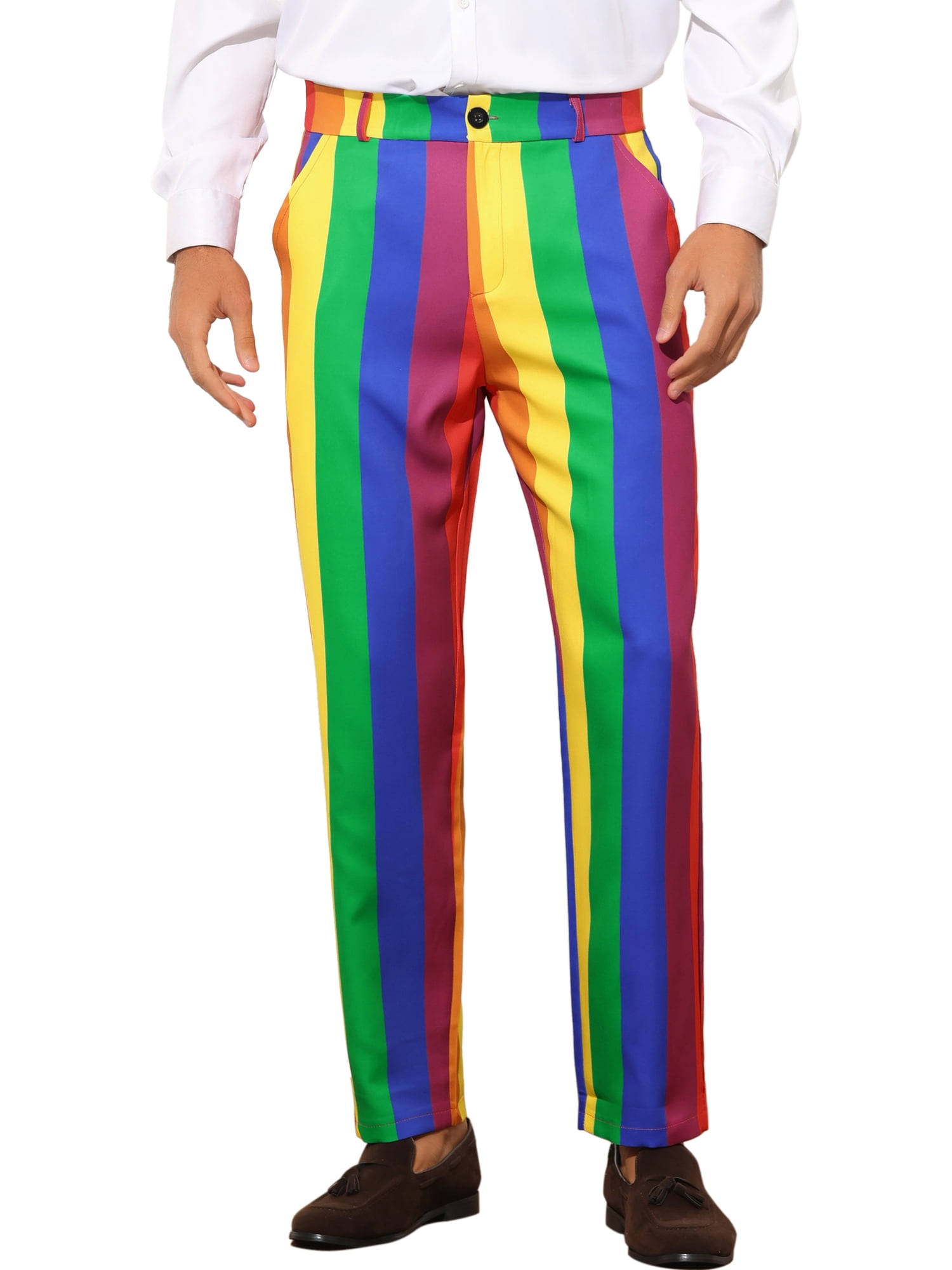INSPIRE CHIC Striped Dress Pants for Men's Contrast Color Stripe Trousers 30 Rainbow