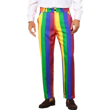INSPIRE CHIC Men's Pants Bold Colorful Stripe Regular Fit Flat Front Dress Pants 30 Multicolor