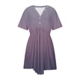 thumbnail image 4 of LOVZFMLL Robe d'Été Décontractée pour Femme à Manches Courtes, Col en V, Boutonnée, Robe de Plage pour Vacances et Voyages avec Poches, Violet B L, 4 of 9