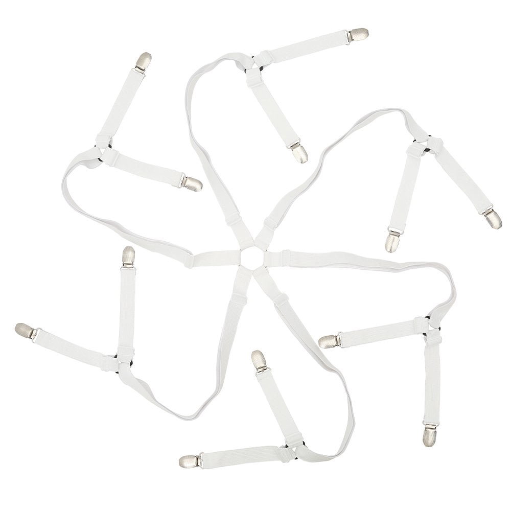 EIMELI Sangles Support de Draps de Lit 12 Clips Attaches de Draps de Lit Bretelles Élastiques Réglables 6 Voies Cross Lit Clips de Draps Accessoires de Literie