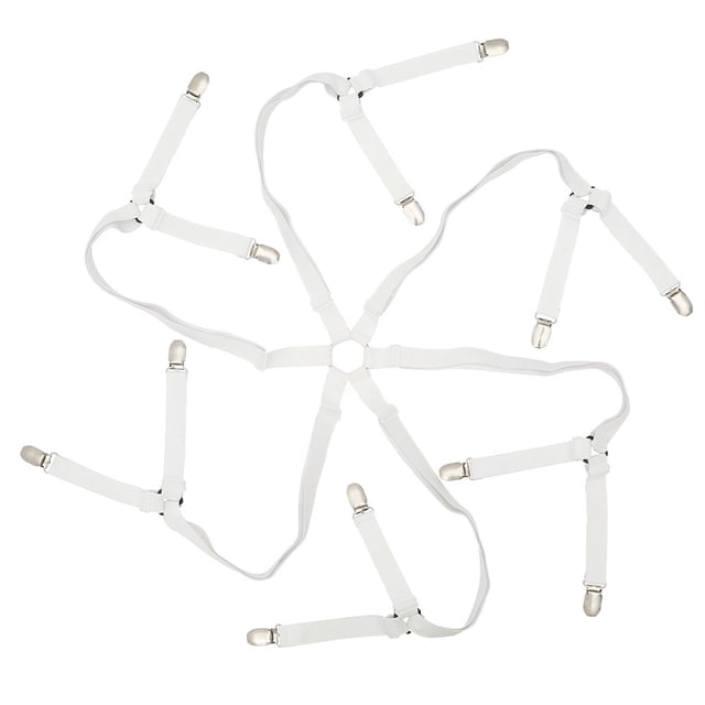 EIMELI Sangles Support de Draps de Lit 12 Clips Attaches de Draps de Lit Bretelles Élastiques Réglables 6 Voies Cross Lit Clips de Draps Accessoires de Literie
