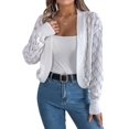 thumbnail image 2 of Cardigan Sweaters for Women Crochet Open Front Short Jacket Fall Winter Lantern Sleeve Cover Up White XL, 2 of 10