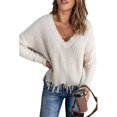 thumbnail image 1 of Mode des Femmes Bloc de Couleur Pull Manches Longues Creux Pompons en Détresse Pull, 1 of 5