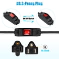 thumbnail image 3 of Uxcell Copper Outdoor Extension Cord with Waterproof Switch 3 Prong Extension Cable Black 3Ft 1 Pcs, 3 of 7