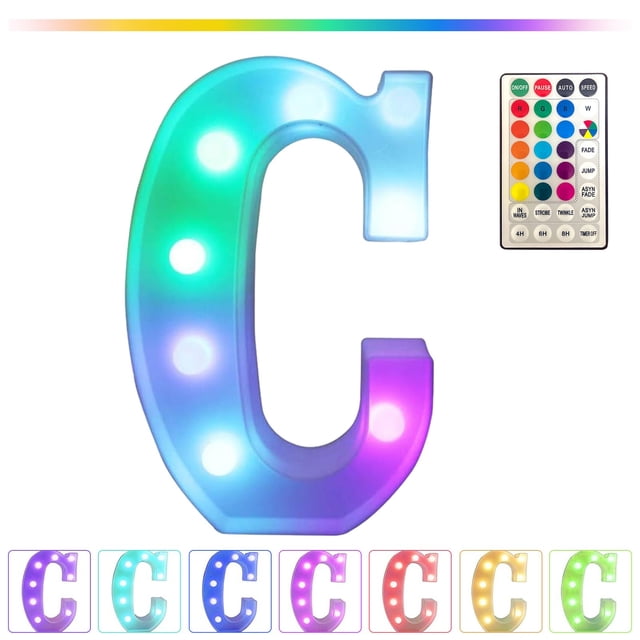 HOARBOEG Lumières de Lettres Colorées à LED avec Télécommande – Lettres de Bar de Fête avec Décorations Lumineuses pour la Maison - Multicolore