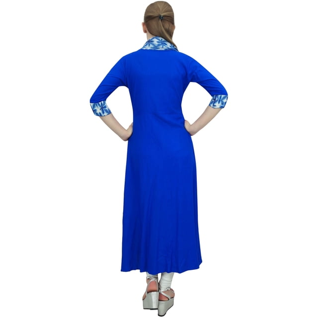 Bimba Kurta Ethnique en Rayonne Bleu Royal pour Femmes avec Foulard - 14