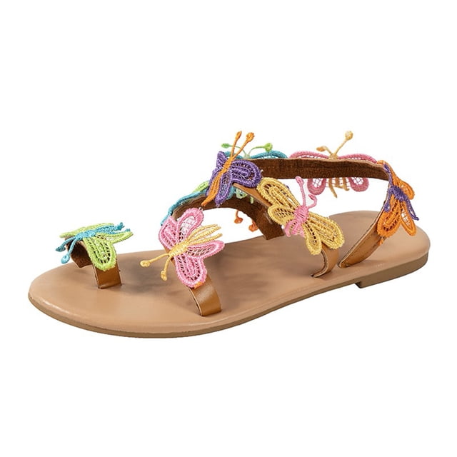 Kcodviy Spring and Summer Women Tan Sandals for Women Sandals Flat Bottom and Sandals Women Rubber Light Slip on Colorful Sandals Women Dressy Summer Knitting Cartoon Casual Style
