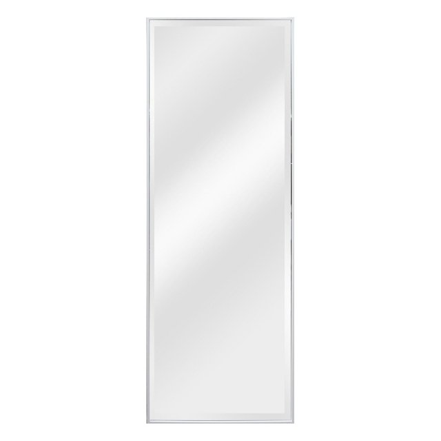 hometrends Floor Mirror With Stand, a full-length rectangular standing mirror with a slim silver frame measuring 59.5 in. high by 19.5 in. wide, designed to brighten and visually enlarge rooms, ideal for bedrooms, bathrooms, and entryways.