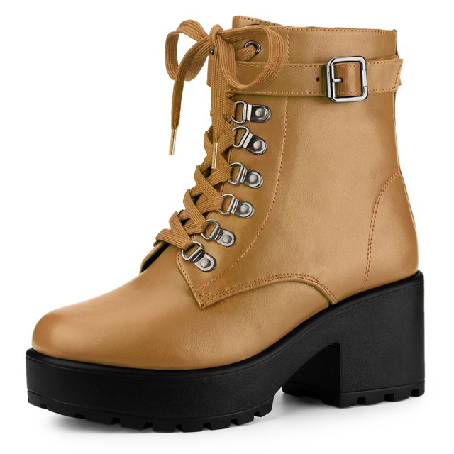 Unique Bargains Bottes de Combat à Cheville à Plateforme à Talon Épais pour Femmes