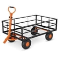 thumbnail image 1 of Chariot de Jardin en Acier Robuste, Chariot de Jardin sur Roues, Chariots Utilitaires de Cour en Métal pour l'Extérieur avec Poignée Ajustable et Côtés Amovibles (Se Convertit en Plate-Bande), 1 of 7