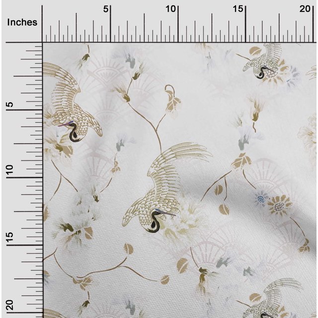 oneOone Polyester Spandex White Fabric Floral & Peacock Fabric For Sewing Printed Craft Fabric By The Yard 56 Inch Wide