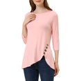 thumbnail image 1 of INSPIRE CHIC Hauts pour Femmes Col Rond Manches 3/4 Décor Boutons Ourlet Irrégulier Blouse Style Décontracté TP Rose Pâle, 1 of 7