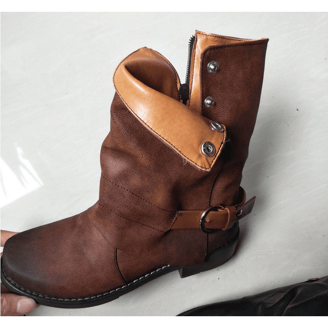 Bottes pour Femmes Mode Casual Fermeture Éclair à Talons Bas Bottes Courtes