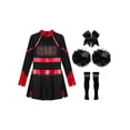 thumbnail image 3 of Hansber Tenues de Cheerleading pour Filles Uniforme de Cheerleading Robe Fantaisie avec Pompons Ensemble de Bas Rouge&Noir 14, 3 of 7