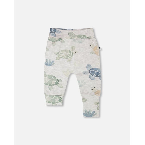 Pantalon Evolutif en Jersey de Coton Biologique Gris Mélange Imprimé Tortue