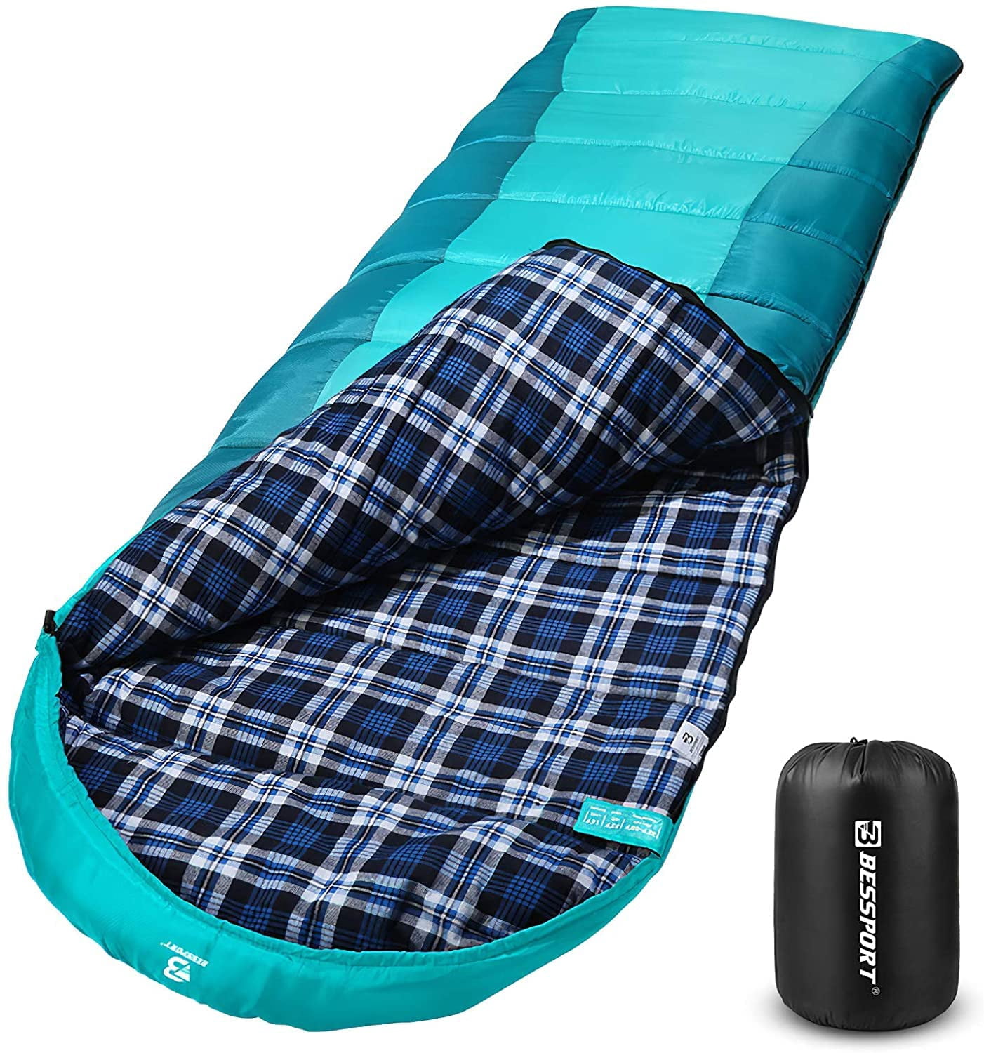 Bessport Sleeping Bag Winter Flannel Lined 18? - 32? Extreme 3-4 Season Warm & Cool Weather Adult Sleeping Bags Large Lightweight, Waterproof for Camping, Backpacking, Hiking