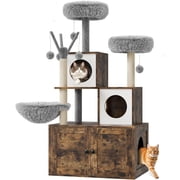 Cat Tree with Hidden Litter Box Enclosure, 2-in-1 Modern Cat Tower Condo with Sisal Scratching Posts Plush Perch Ventilated Design, Space-Saving Cat Furniture