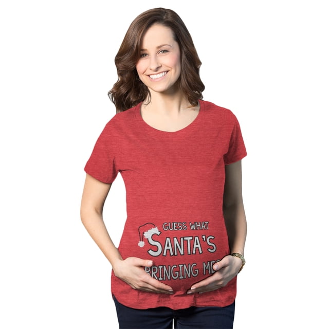 Maternity Guess What Santa Bringing Pregnancy Announcement Funny Christmas Shirt (Red) - M