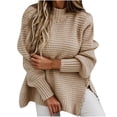 thumbnail image 1 of IROINID Women's Round Neckline Pullover Sweater Solid Color Comfy Mid-Length Long Sleeve Shirt Sweater Tops, 1 of 7