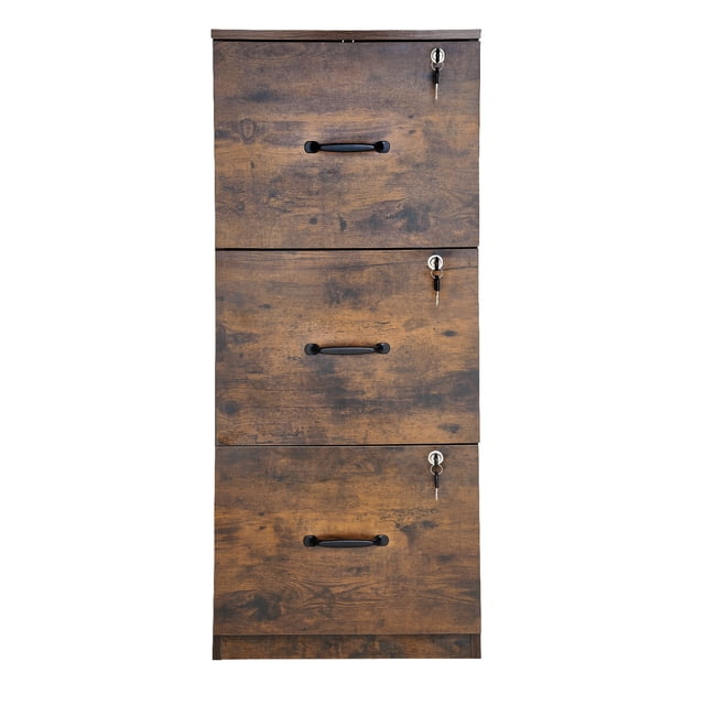 KFFKFF 3 Drawer File Cabinet with Lock, Vertical Filing Storage Cabinets for Home Office, Heavy-Duty Locking Cabinet with 2-Level Adjustable Hanging Rod