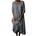 thumbnail image 1 of QIPOPIQ Robes pour Femmes avec Poches Manches Courtes Robes Décontractées Tendance Robe d'Été à Col Rond Manches Mi-Longues Lin Uni Robe Ample Offres 2023, 1 of 5