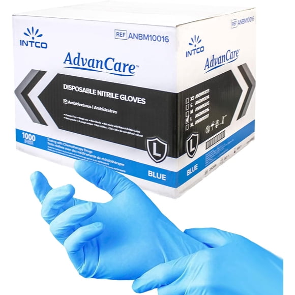 Disposable Nitrile Gloves, 1000 Gloves Case, Large, Intco, Disposable Work Gloves, 4 MIL Premium Dexterity & Quality, Powder-Free, Non-Sterile, Latex-Free, Blue, L