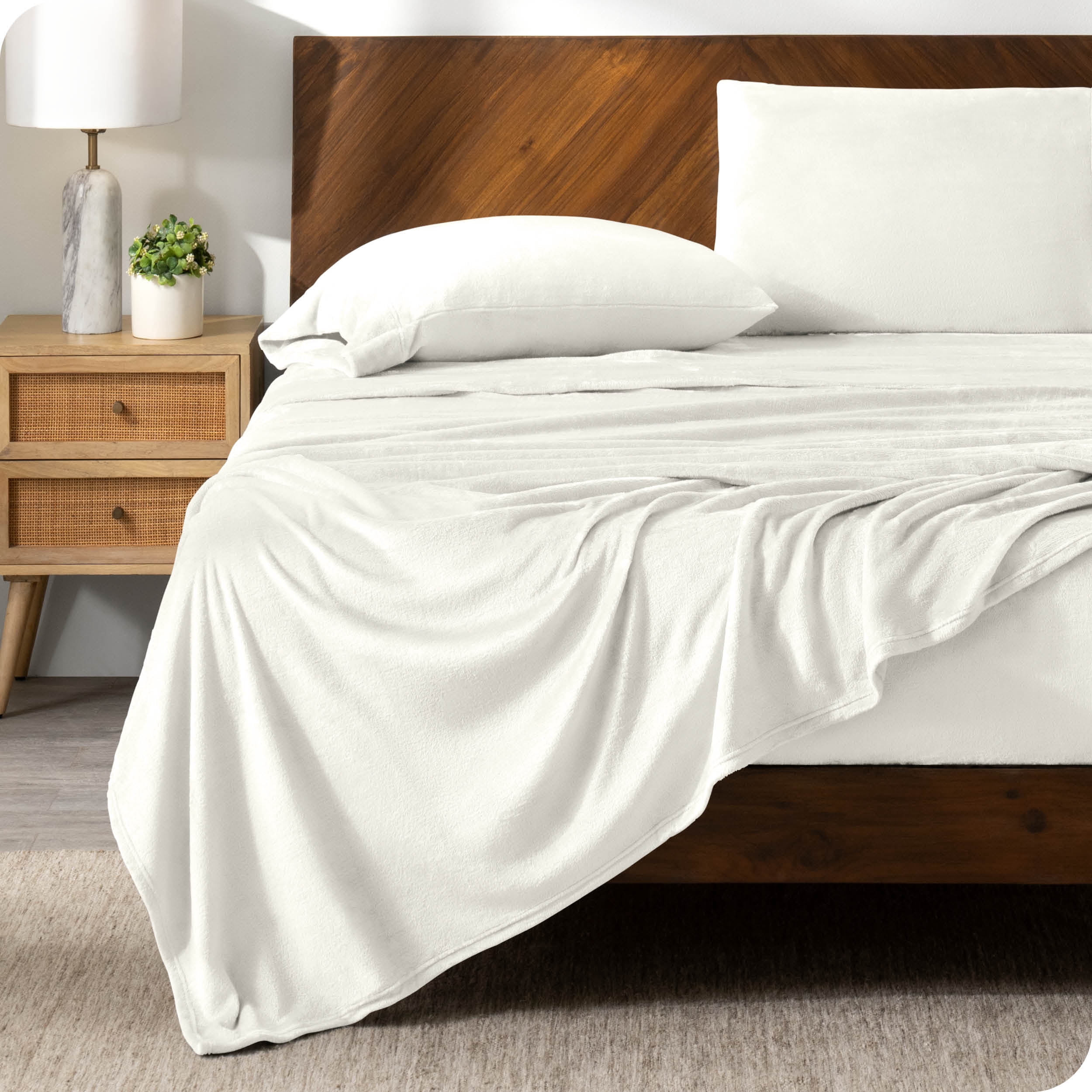 Bare Home Ensemble de Draps en Molleton Microplush - Ultra Doux - Poche Profonde - Full, Crème