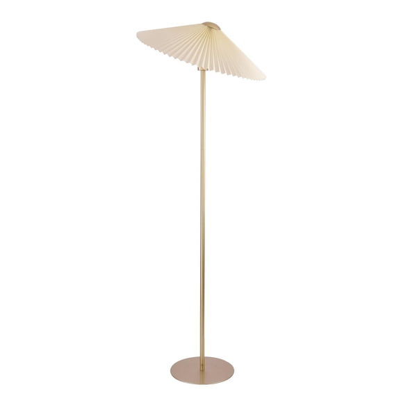 KUNJOULAM Pleated Floor Lamp,Gold Pole Floor Lamps for Living Room, Simple Design Tall Lamp with Beige Lampshade, Standing Lamp for Living Room, Office, Home