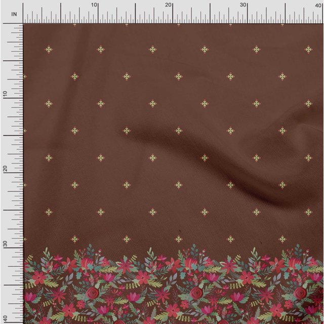 Soimoi Modal Satin Fabric Artistic Leaves & Flower Panel Print Sewing Fabric Yard 42 Inch Wide
