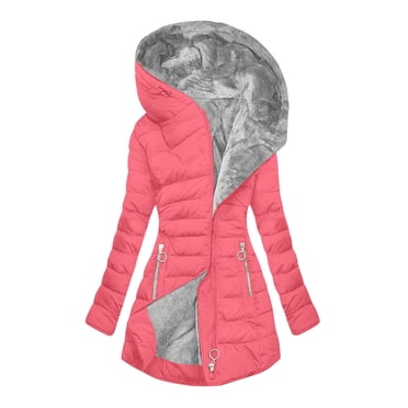 Manteau Décontracté Vêtement d'Extérieur en Liquidation Manteaux d'Hiver pour Femmes Longueur Longue Doublé en Molleton à Fermeture Éclair Chaud Vestes Lourdes Couleur Unie Épaissi Coupe-Vent Vêtement d'Extérieur avec Capuche Rose m Neuf