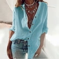 thumbnail image 2 of Chemise Boutonnée en Coton et Lin pour Femmes, Décontractée, Manches Longues Retroussables, Coupe Ample, Col Montant, Blouse de Travail en Lin, Hauts, Grande Taille, 2 of 6